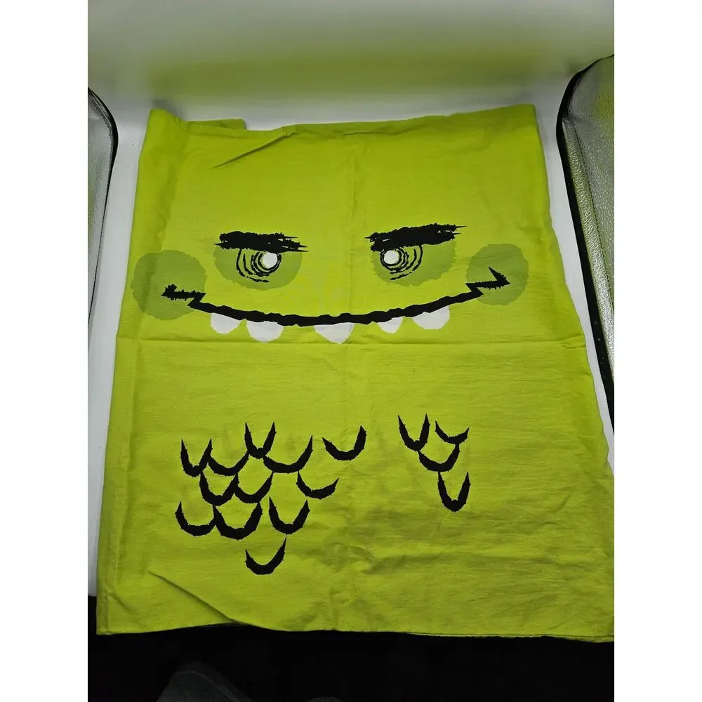 Halloween Monster Face Pillowcase Standard Size Lime Green Cotton Claw Print